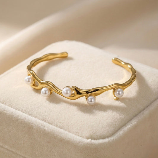 ALB Custom Gold With Pearls Cuff Bracelet