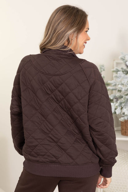 Brown Quilted Snap Pullover