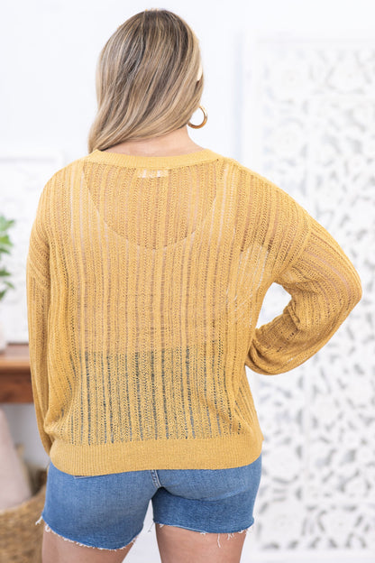 Camel Pointelle Crewneck Sweater