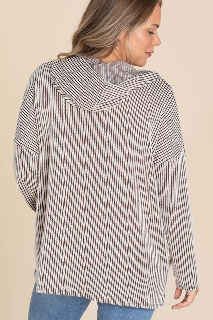 Chocolate Ribbed Kangroo Pocket Knit Hoodie