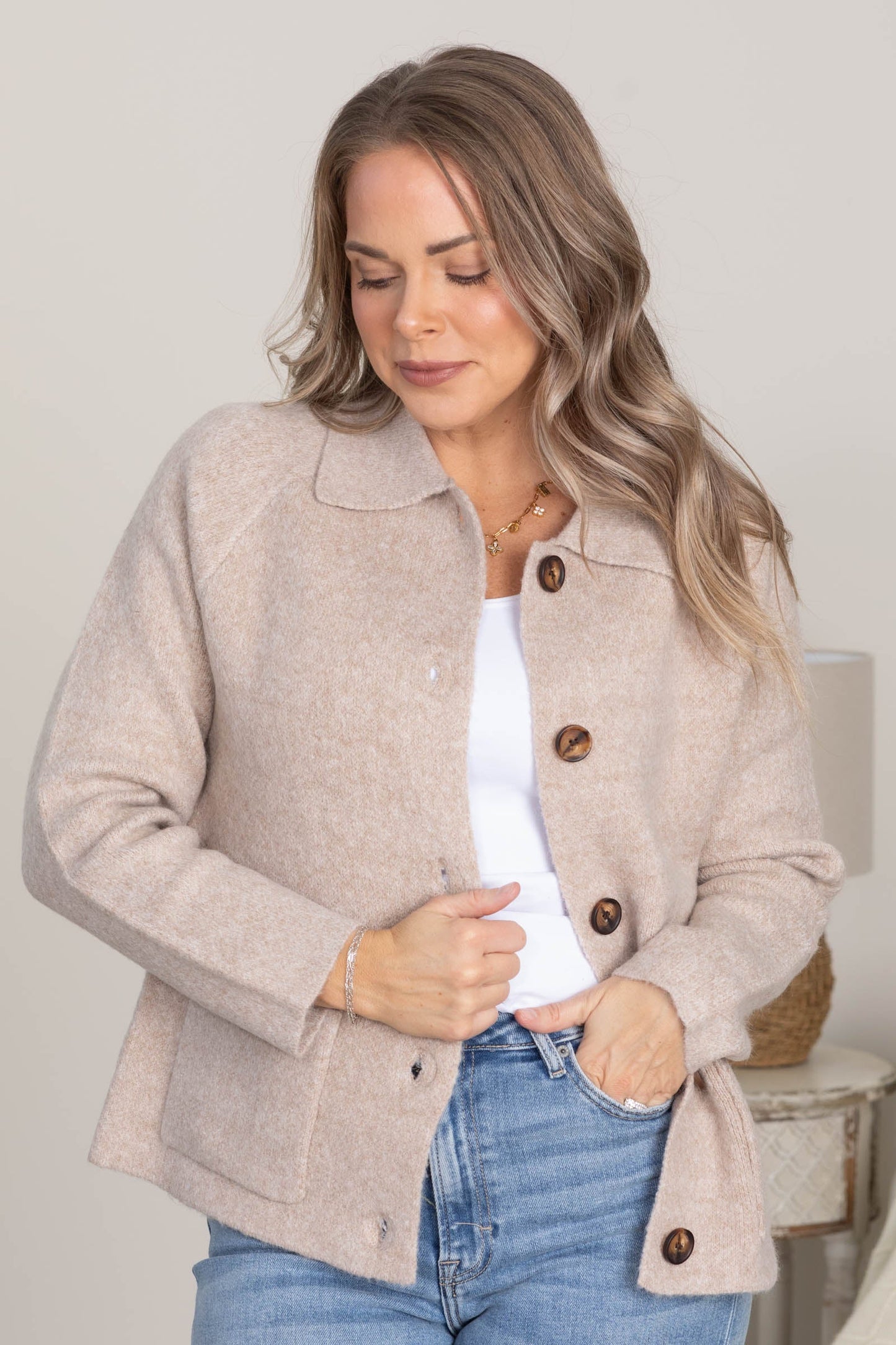 Button Down Sweater Jackets With Pockets