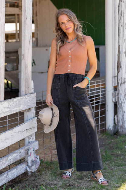 Cinnamon V-Neck Sweater Knit Button Vest Top
