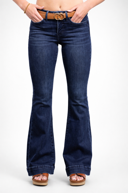 The Gwen Mid-Rise Tummy Control Flare - Three Inseams (Blue)