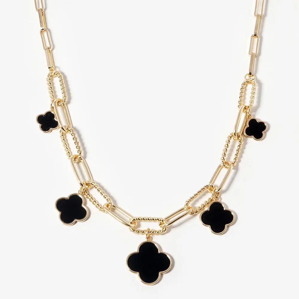 GOLD DIPPED BLACK  Quatrefoil Pendant